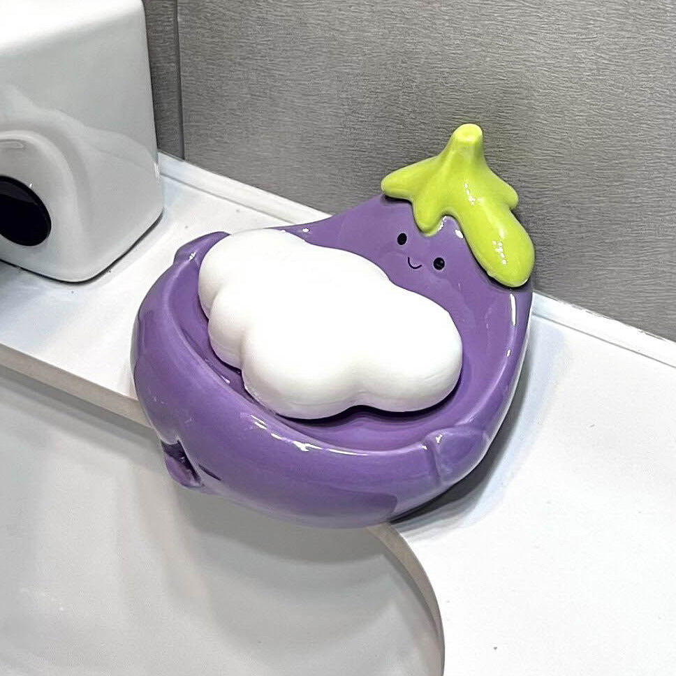 Ceramic Eggplant Draining Soap Dish